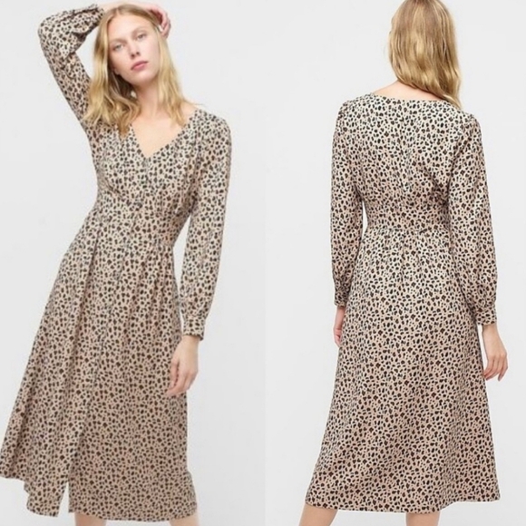 J.CREW Long Sleeve Button Down Midi Dress Leopard Print Womens Size 10T - Picture 3 of 14